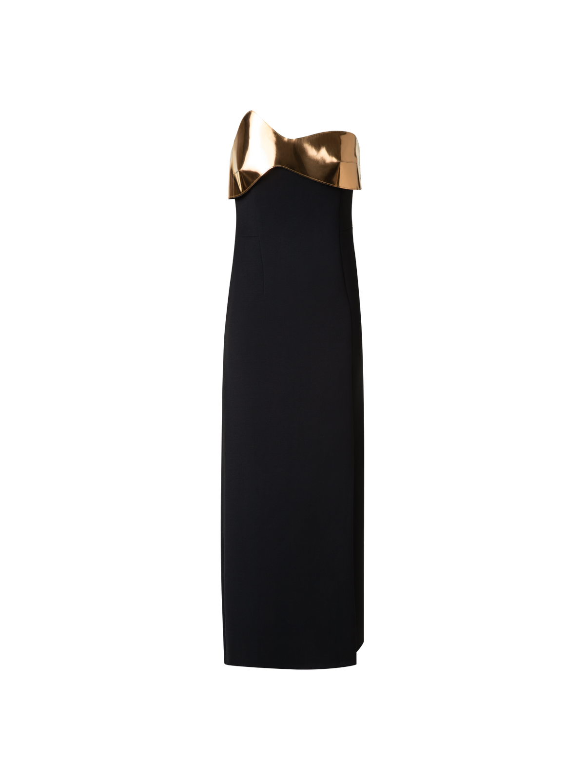 Designer Midi Cocktail Dress with Gold Leather Highlight - black
