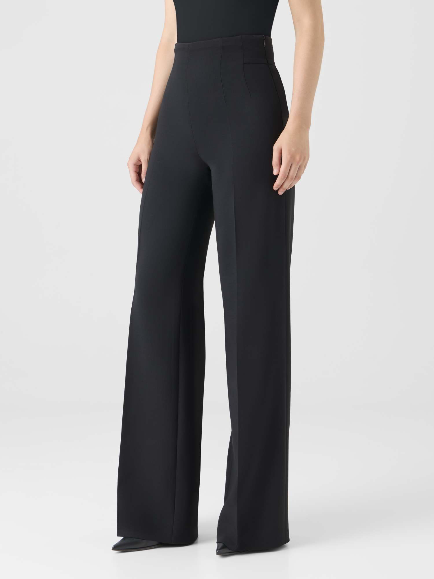 Designer High-Waist Wool Double-Face Pants - black 