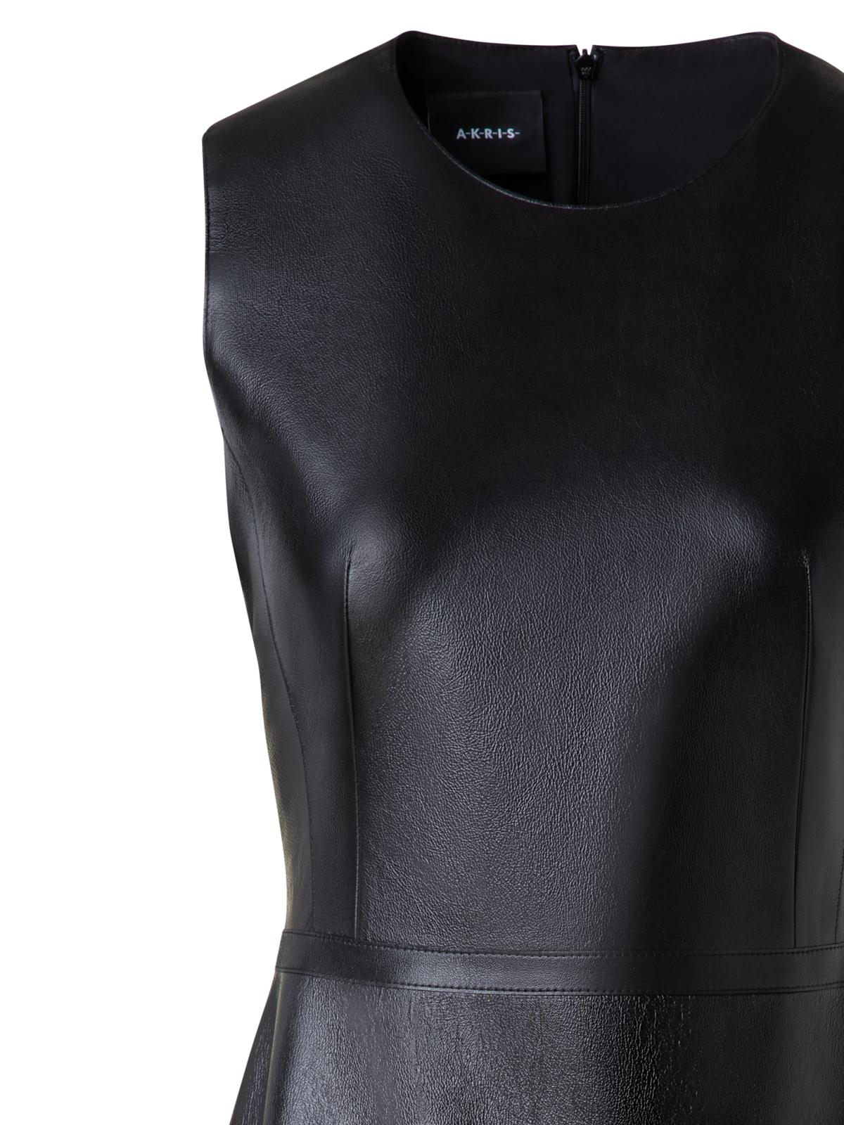 Designer A-Line Sheath Dress in Lacquered Leather - black