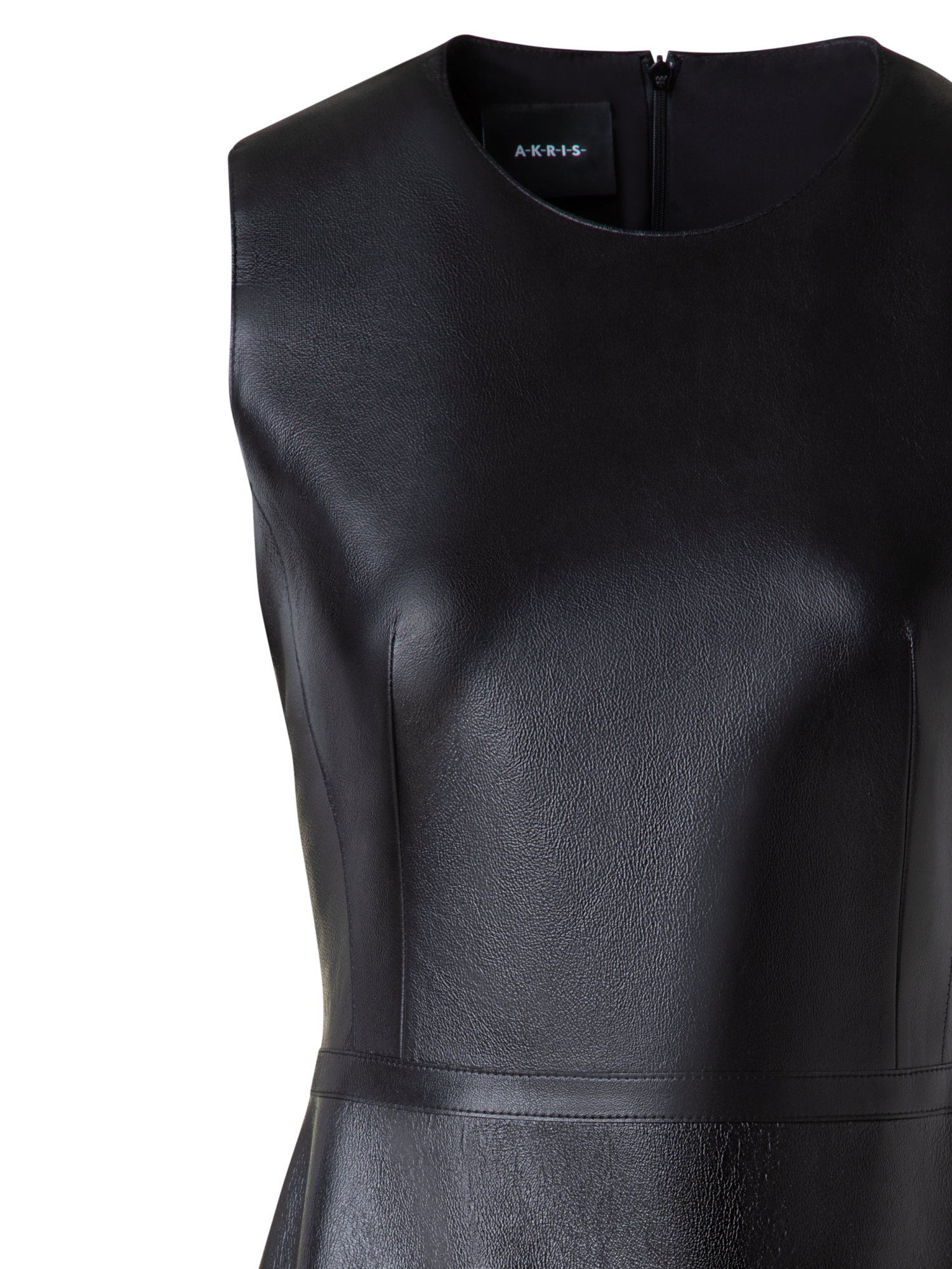 Designer A-Line Sheath Dress in Lacquered Leather - black