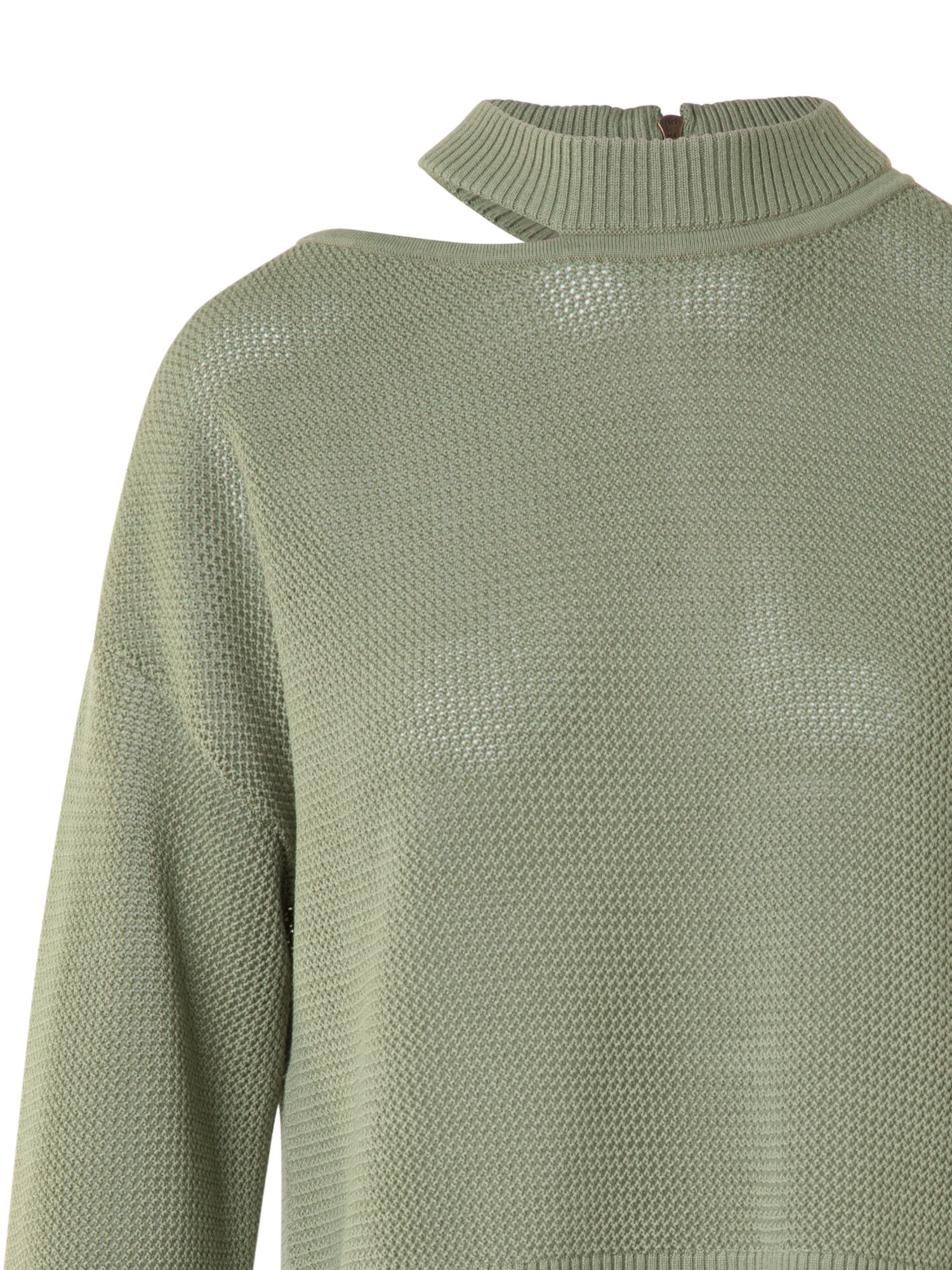 Designer Merino Wool Sweater with Shoulder Cut-Out - neutral - green