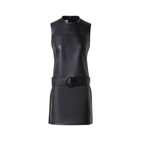 Faux Leather Front Mini Dress with Belt