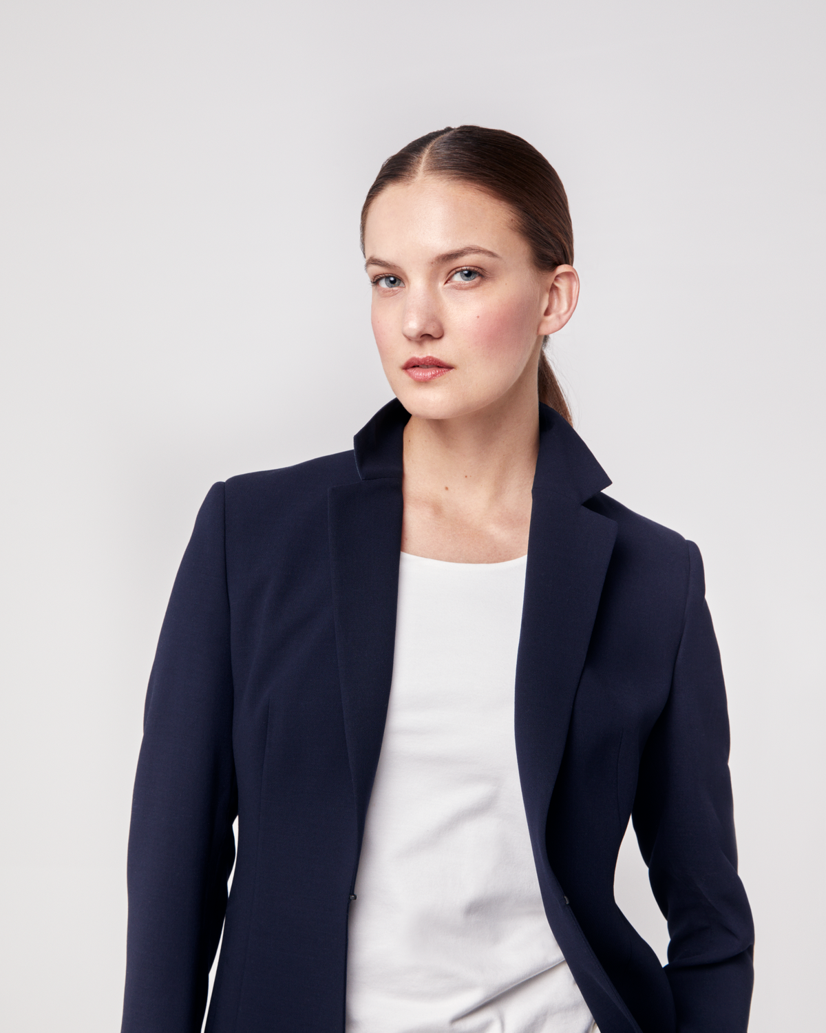 Designer Double-Face Blazer with Leather-Lined Collar - navy - blue #editorial