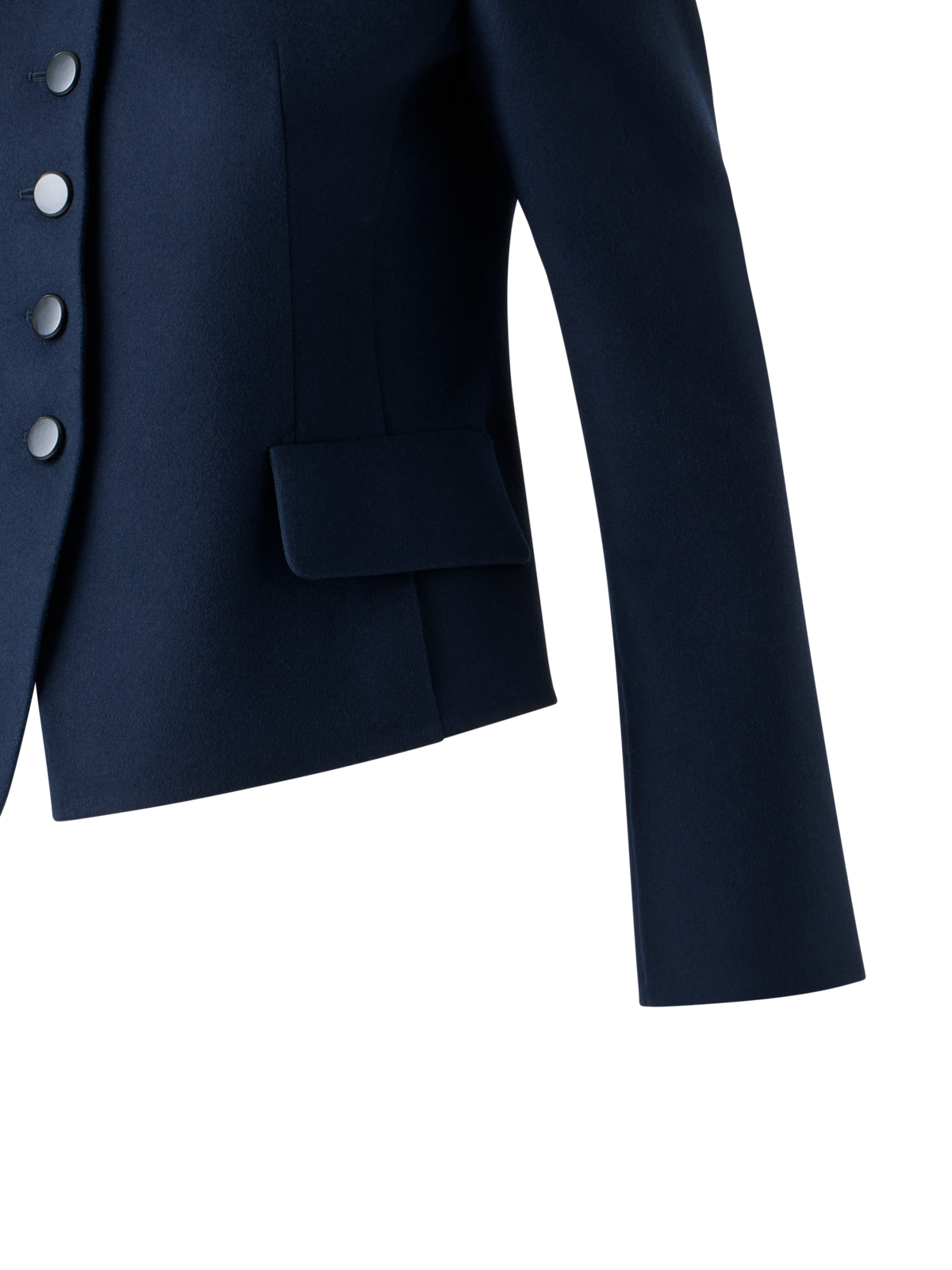 Designer Short Fitted Wool Flannel Double-Face Jacket - neutral - navy - blue