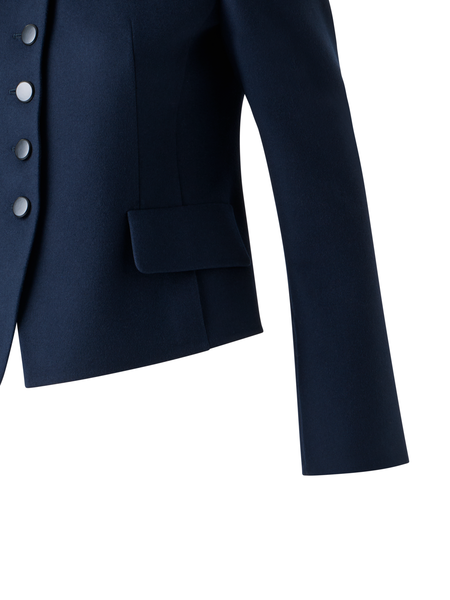 Designer Short Fitted Wool Flannel Double-Face Jacket - neutral - navy - blue