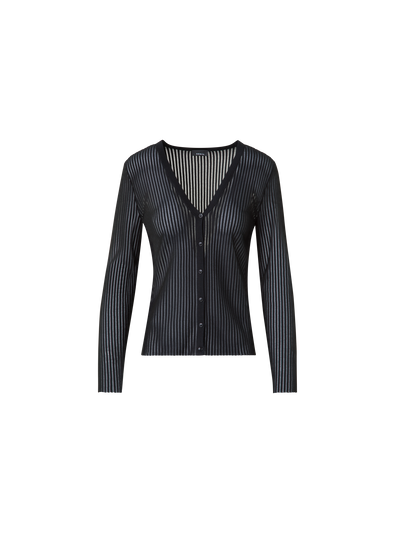 Designer Semi-Sheer Cardigan in Silk Cotton Knit - black - neutral