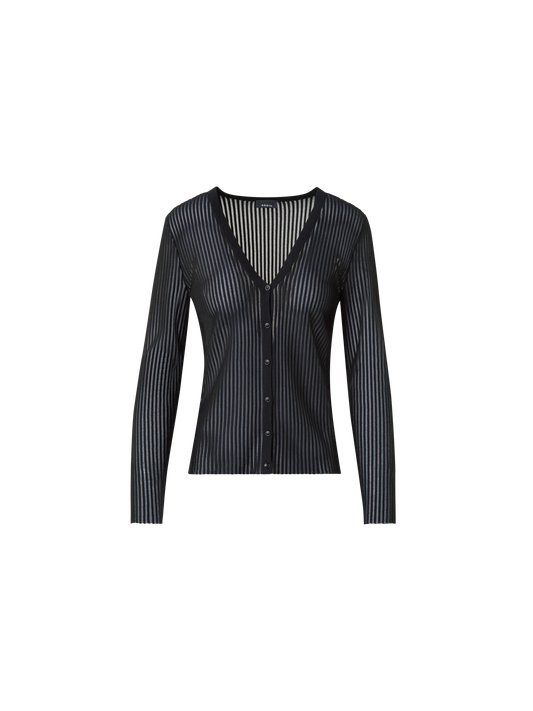 Designer Semi-Sheer Cardigan in Silk Cotton Knit - black - neutral
