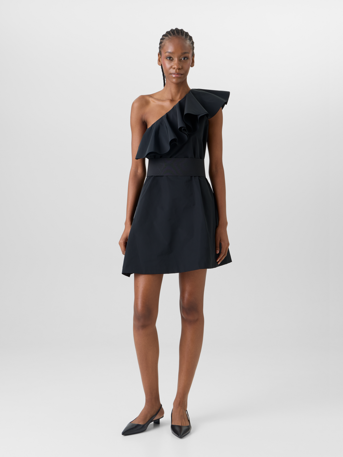 Designer Cotton-Blend Taffeta One-Shoulder Dress - black #editorial