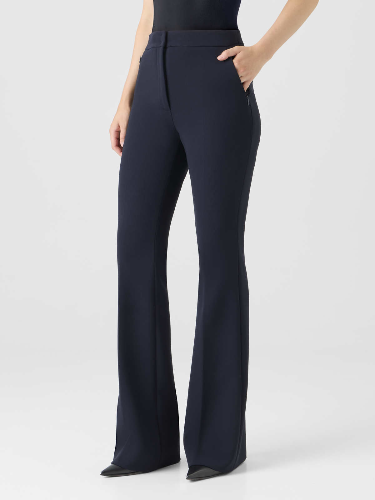 Designer Bootcut Wool Bi-Stretch Pants - navy #editorial