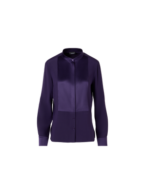Designer Long-Sleeve Stretch-Silk Blouse - purple