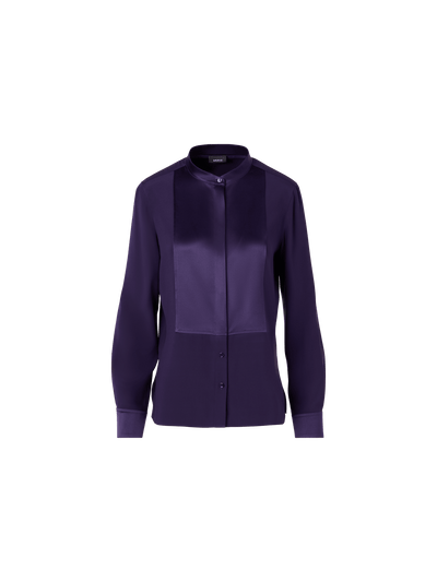 Designer Long-Sleeve Stretch-Silk Blouse - purple
