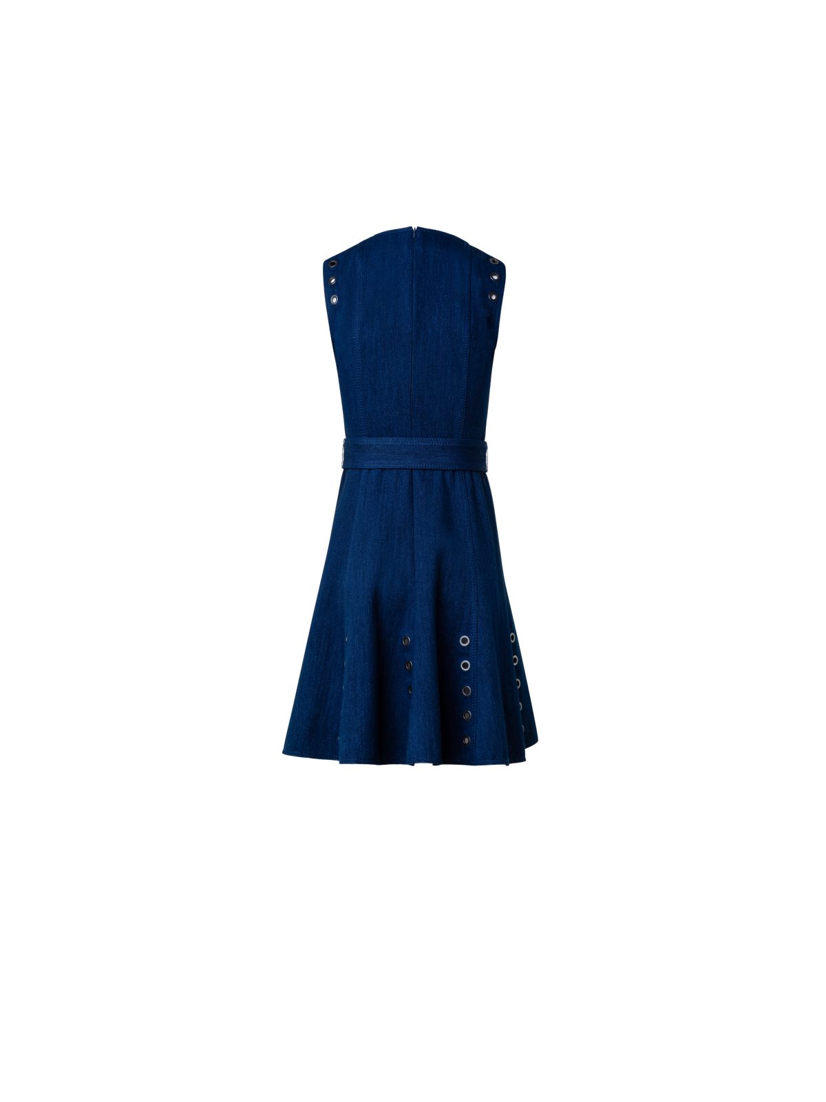 Designer A-Line Denim Stretch Dress with Eyelet Detail - navy - blue