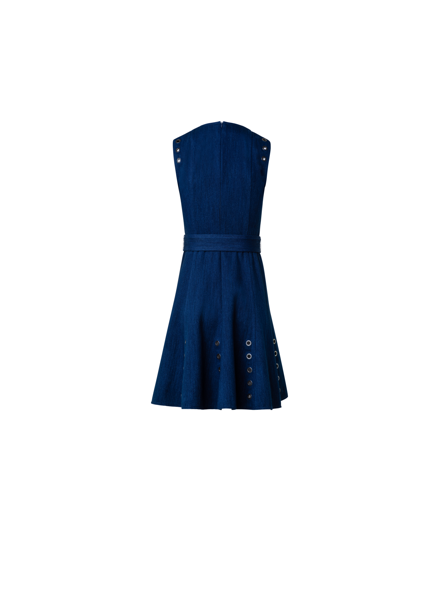 Designer A-Line Denim Stretch Dress with Eyelet Detail - navy - blue