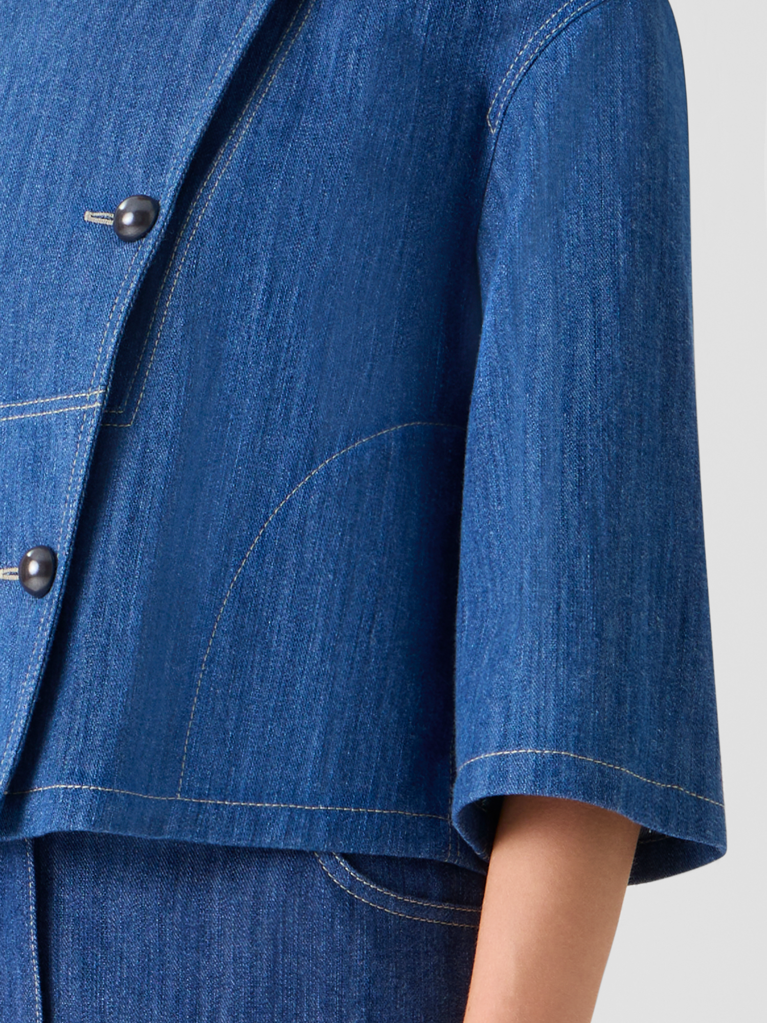 Designer Asymmetric Boxy Cropped Denim Jacket - blue