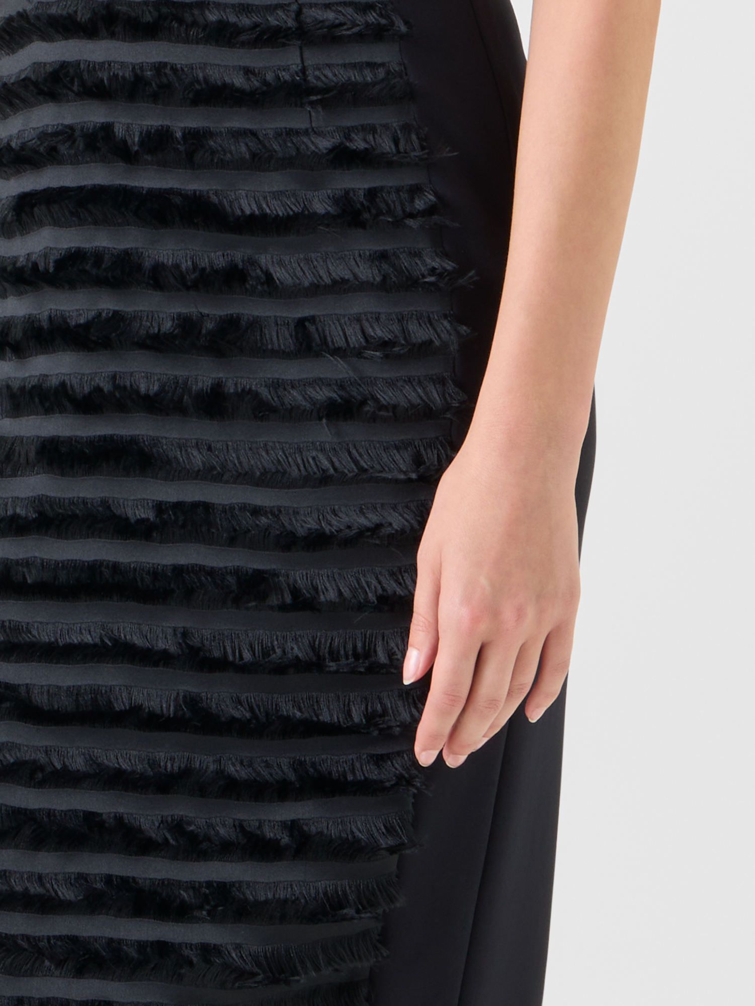 Designer Techno Midi Sheath Dress with Fringe Stripes - black - neutral 