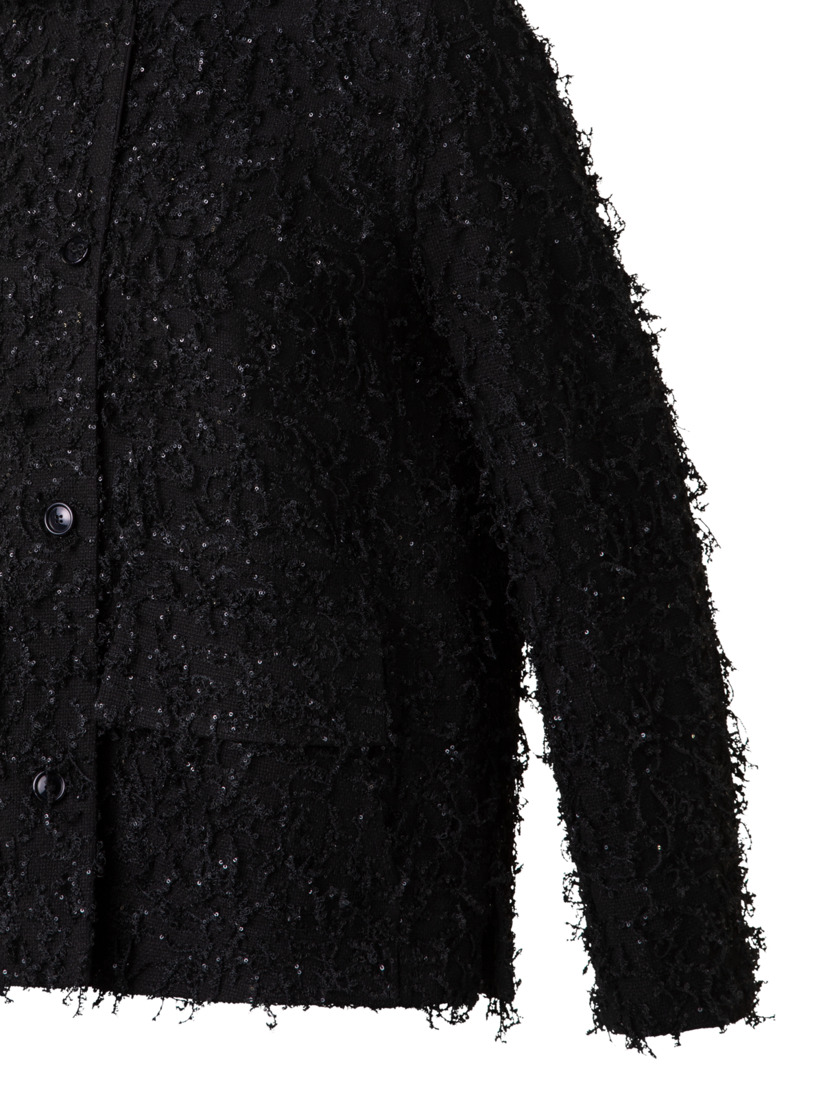 Designer Oversized Shirt Jacket with Micro Sequin Fringe - black