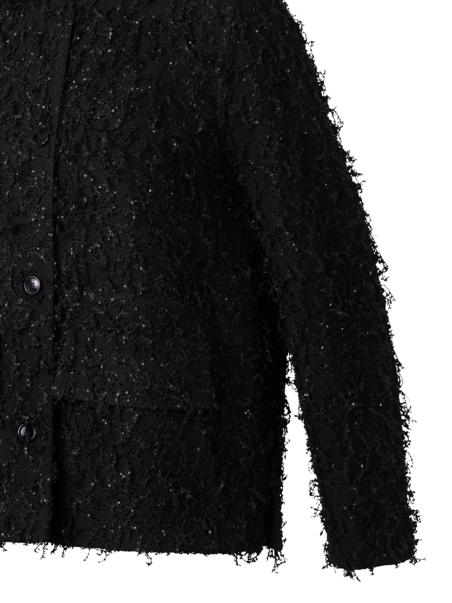 Designer Oversized Shirt Jacket with Micro Sequin Fringe - black