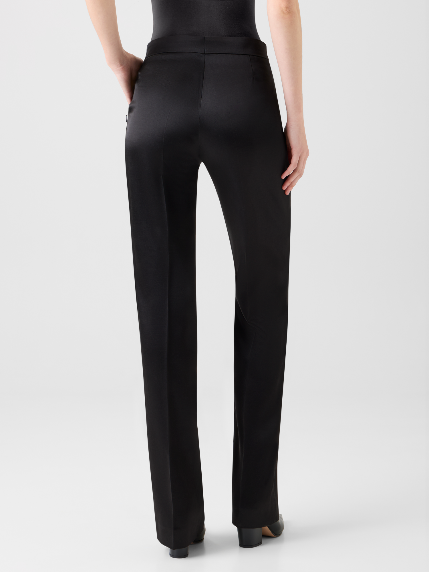 Designer Straight Wool Satin Pants - black - neutral 