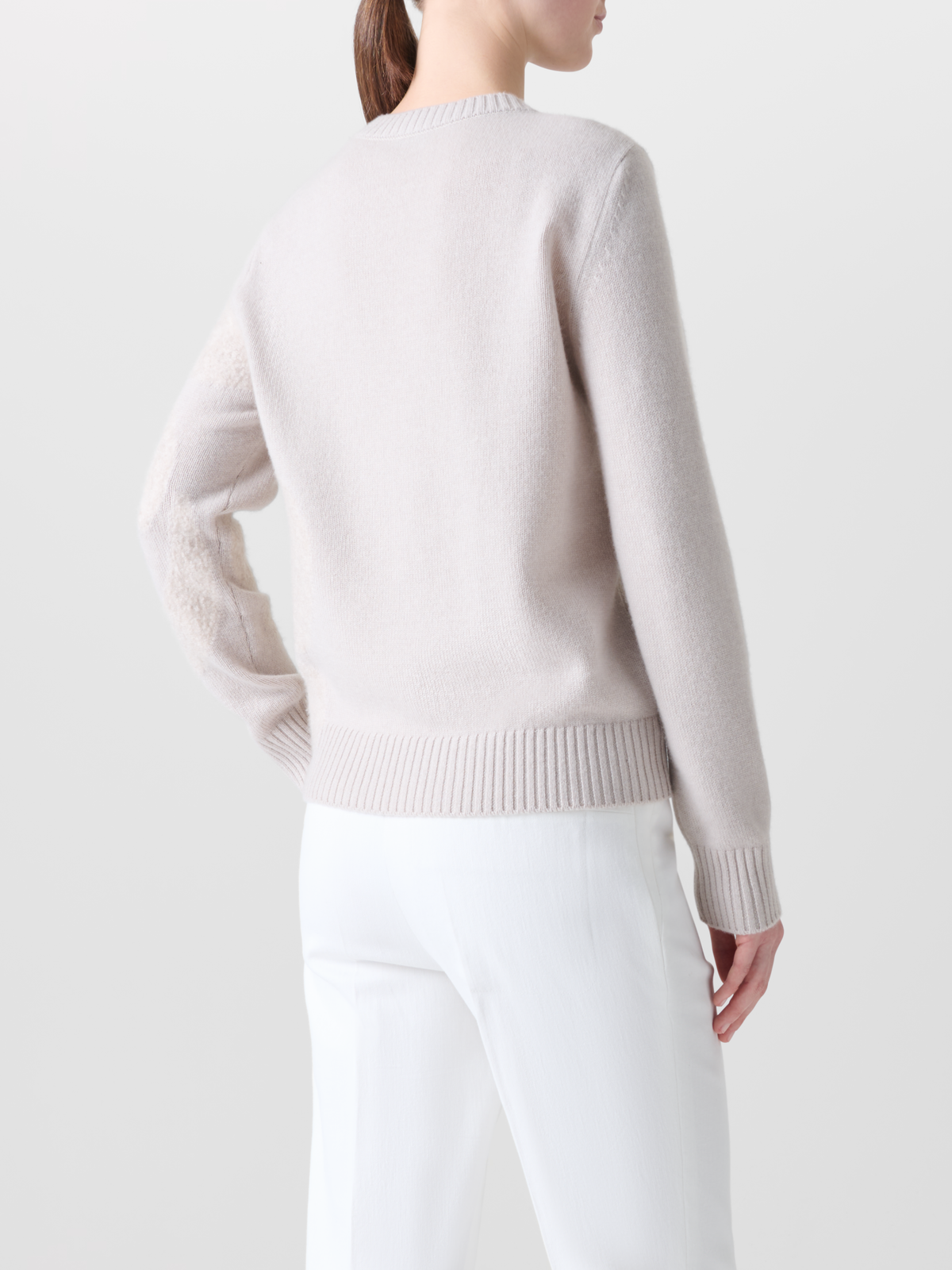 Designer Cashmere Sweater with 3D Anemone Intarsia - neutral - grey - beige