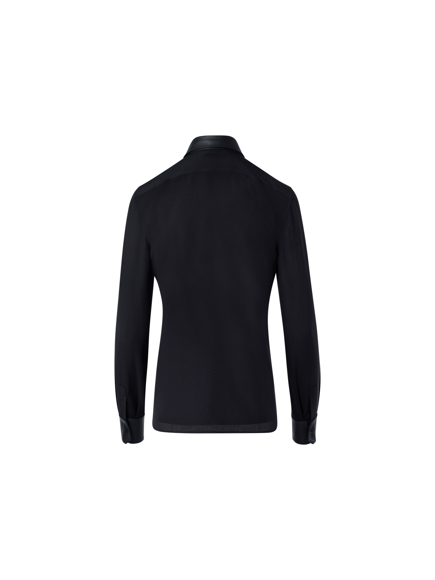 Designer Silk Crêpe Shirt Blouse with Leather Trims - black