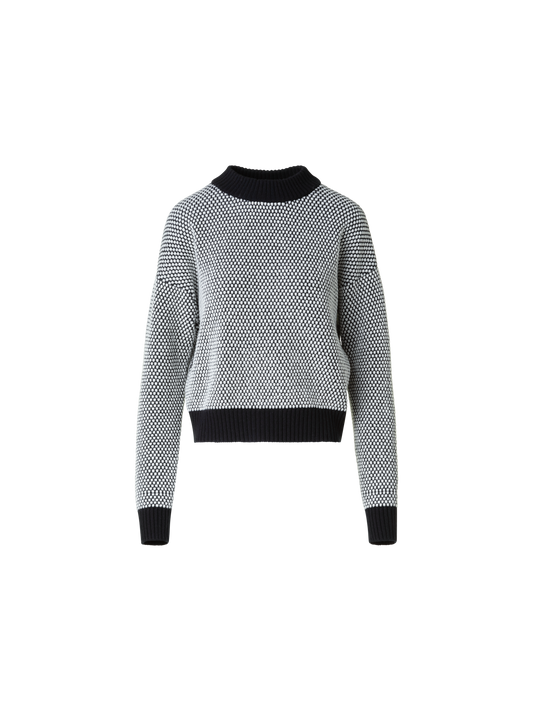 Designer Wool Cashmere 3D Dot Jacquard Knit Sweater - black - neutral - grey - multicolor