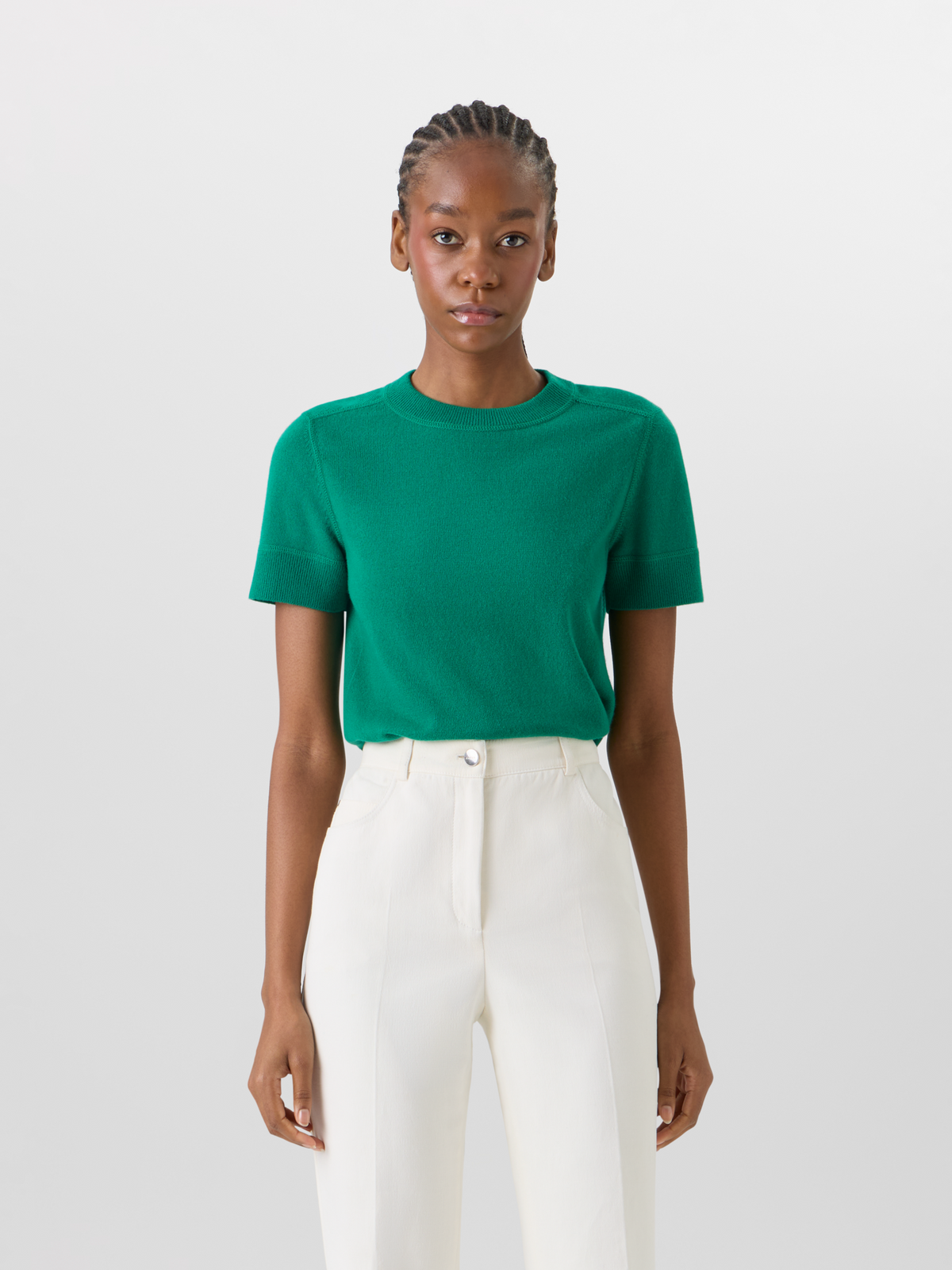Designer Short-Sleeve Cashmere Knit Sweater - green #editorial