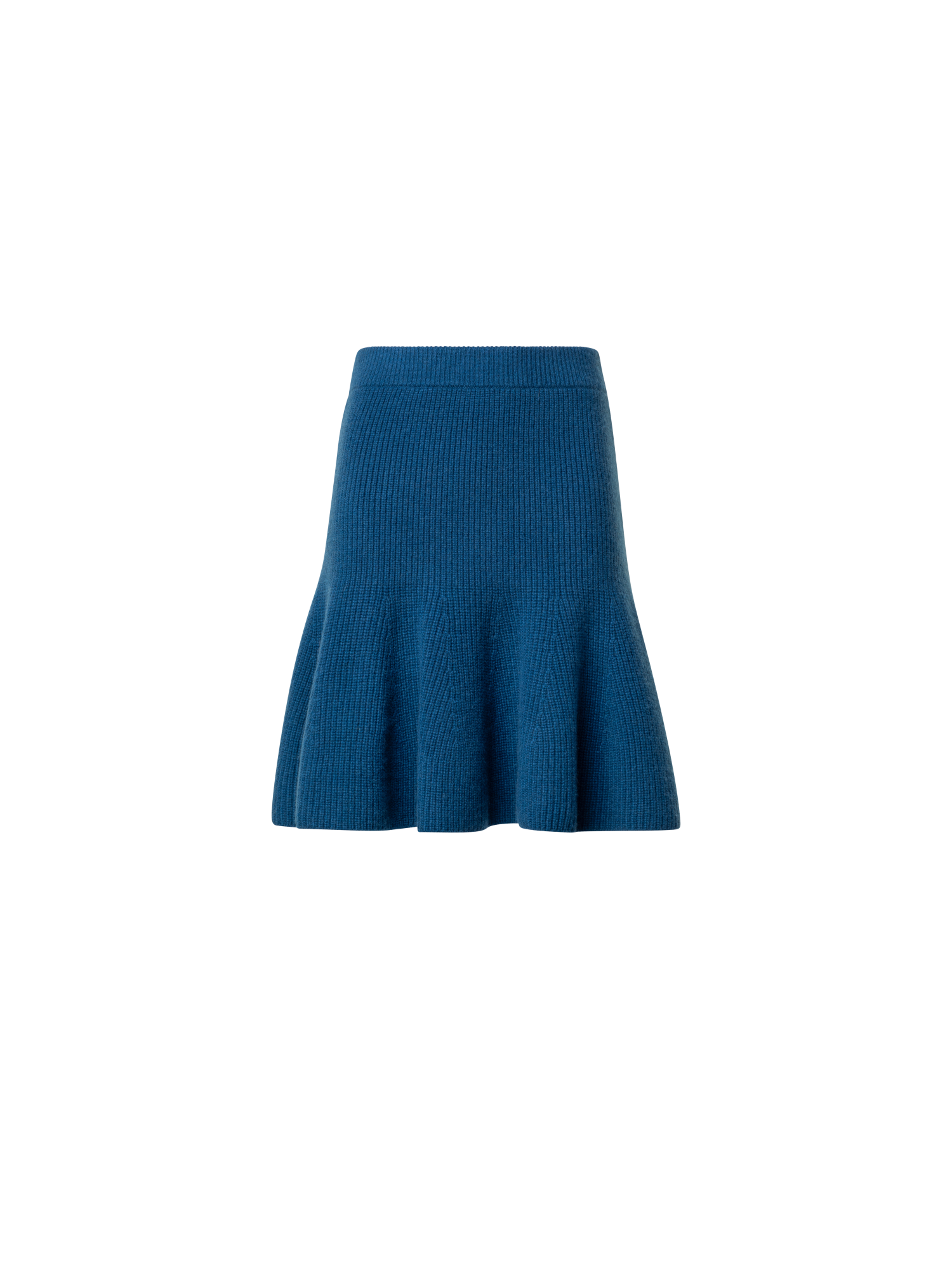 Designer Short Cashmere A-Line Rib Knit Skirt - blue