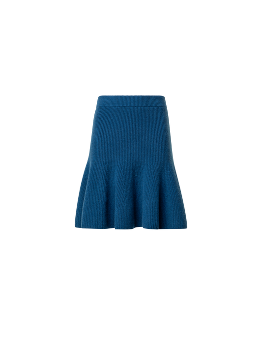 Designer Short Cashmere A-Line Rib Knit Skirt - blue