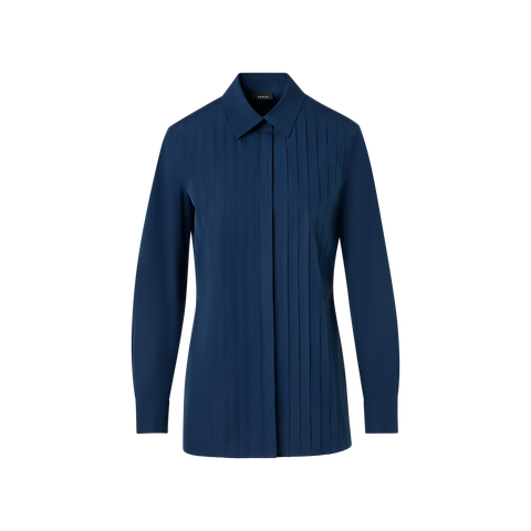 Cotton Poplin Blouse with Pleated Front