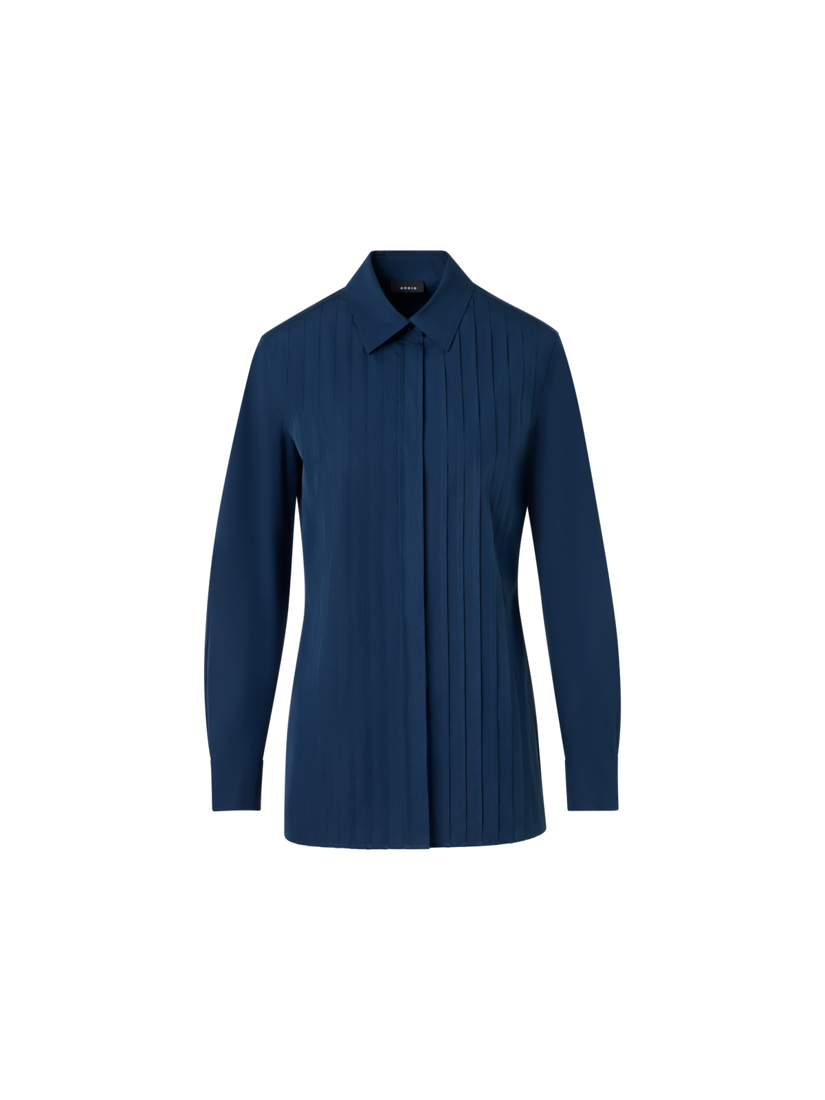 Designer Cotton Poplin Blouse with Pleated Front - blue