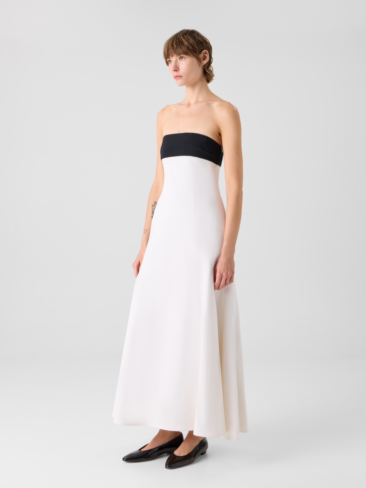 Designer Strapless Denim Midi Dress - ecru #editorial