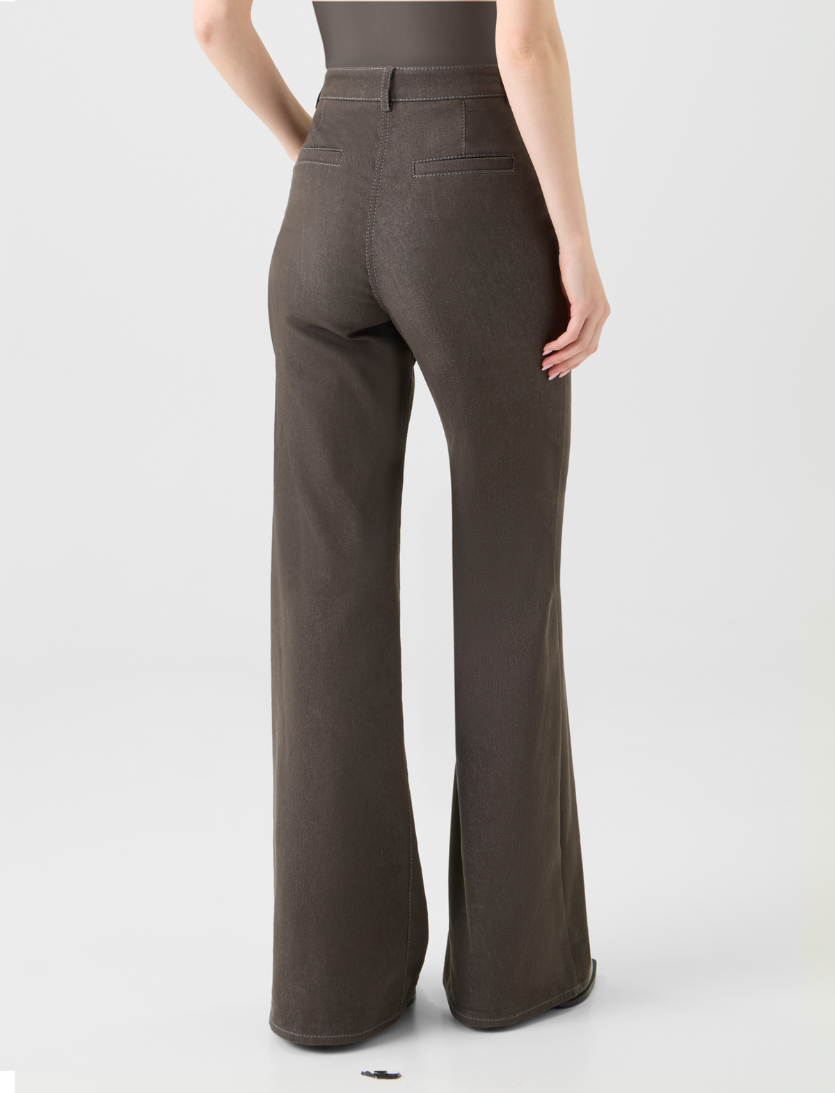 Designer Bootcut Stretch Cotton Denim Pants - neutral - brown #editorial