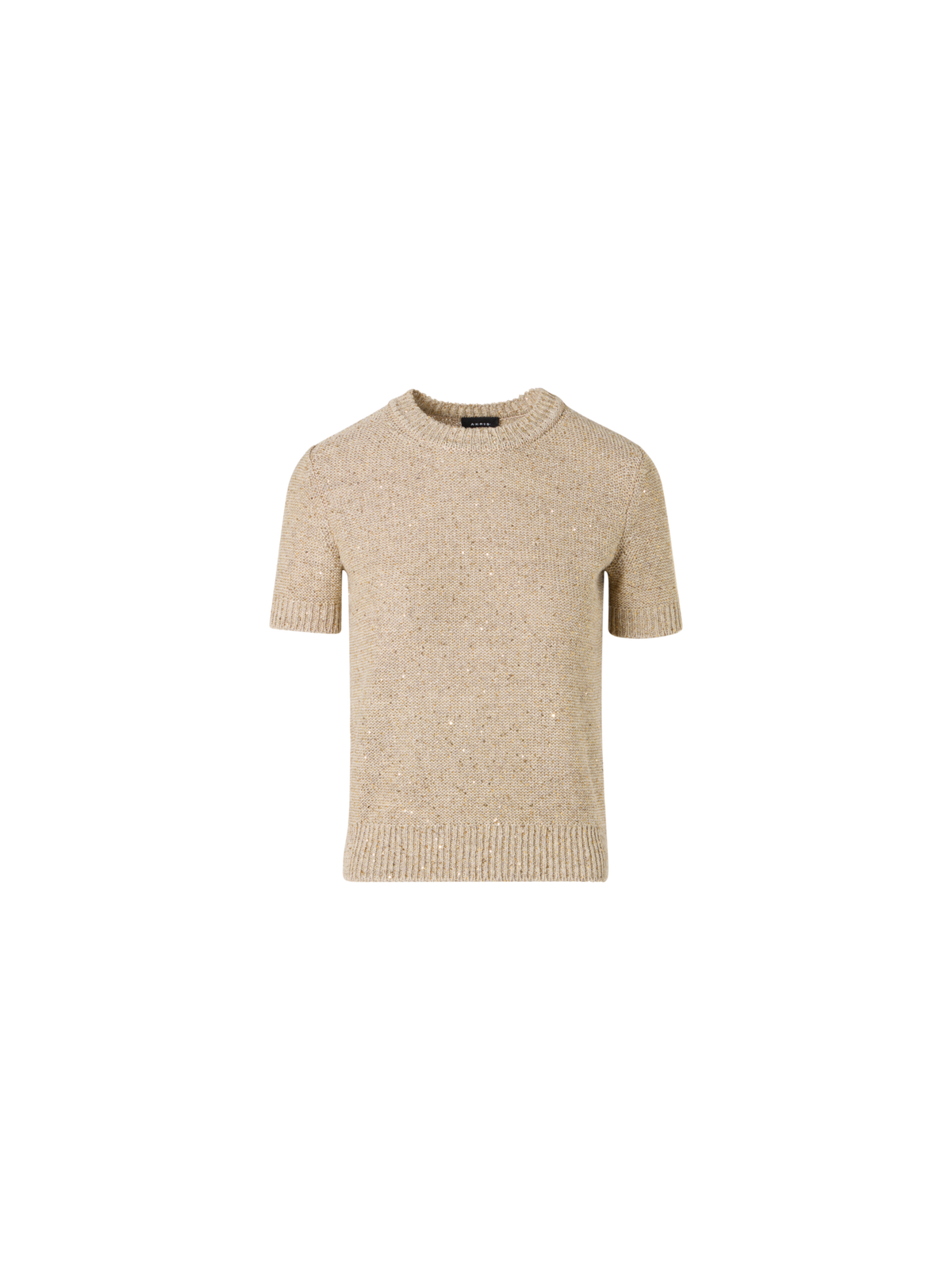 Designer Short-Sleeve Linen Cotton with Micro Sequins Knit Sweater - beige