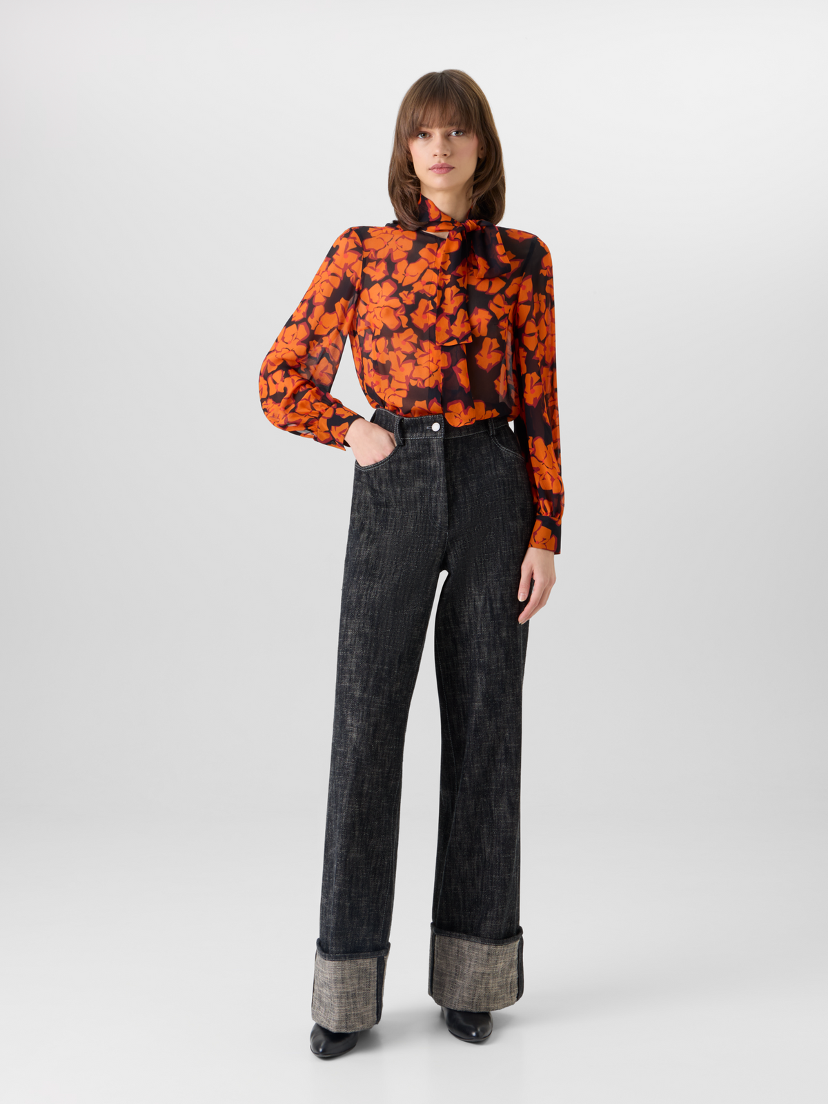 Designer Long-Sleeve Papercut Flower Blouse - multicolor #editorial