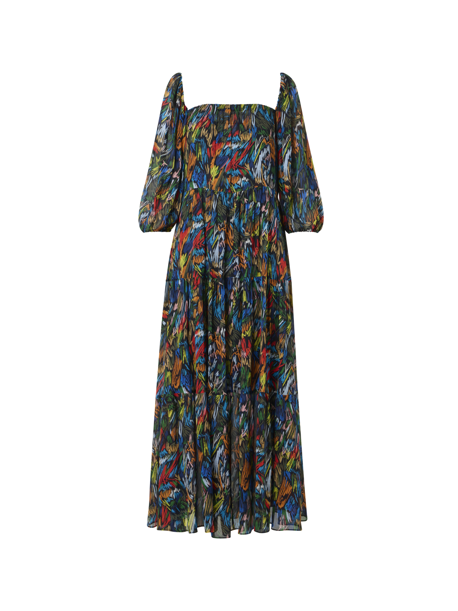 Designer Scribble Print Boho Maxi Dress - black - multicolor