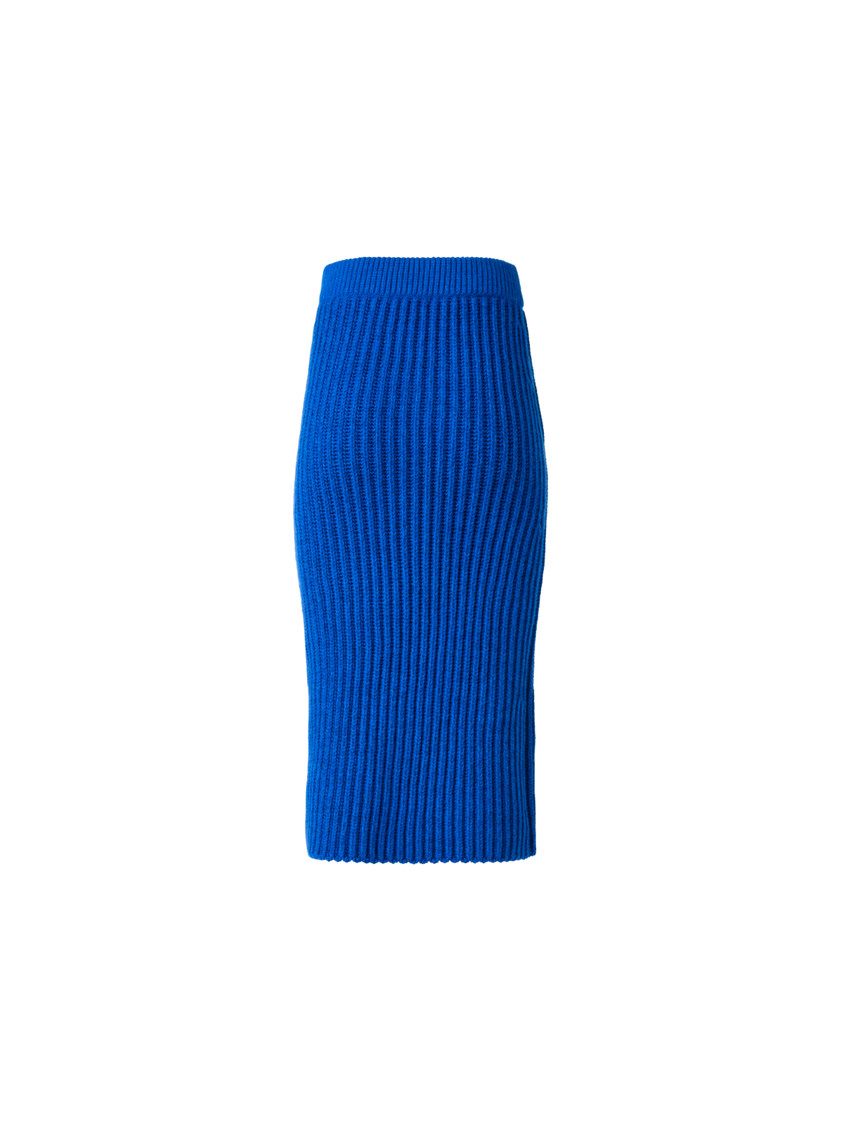 Designer Fitted Cashmere Chunky Rib Knit Tube Skirt - blue