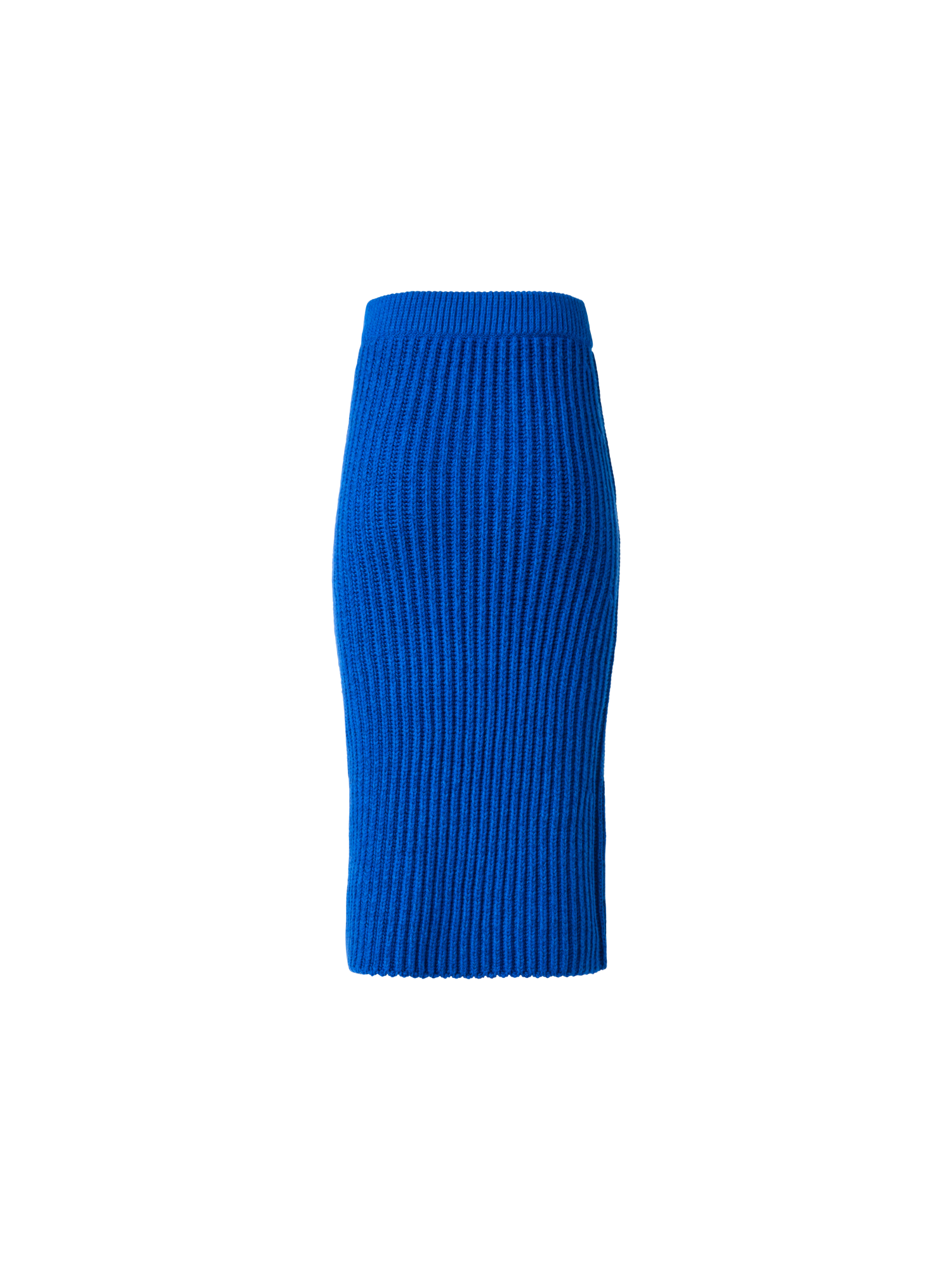 Designer Fitted Cashmere Chunky Rib Knit Tube Skirt - blue