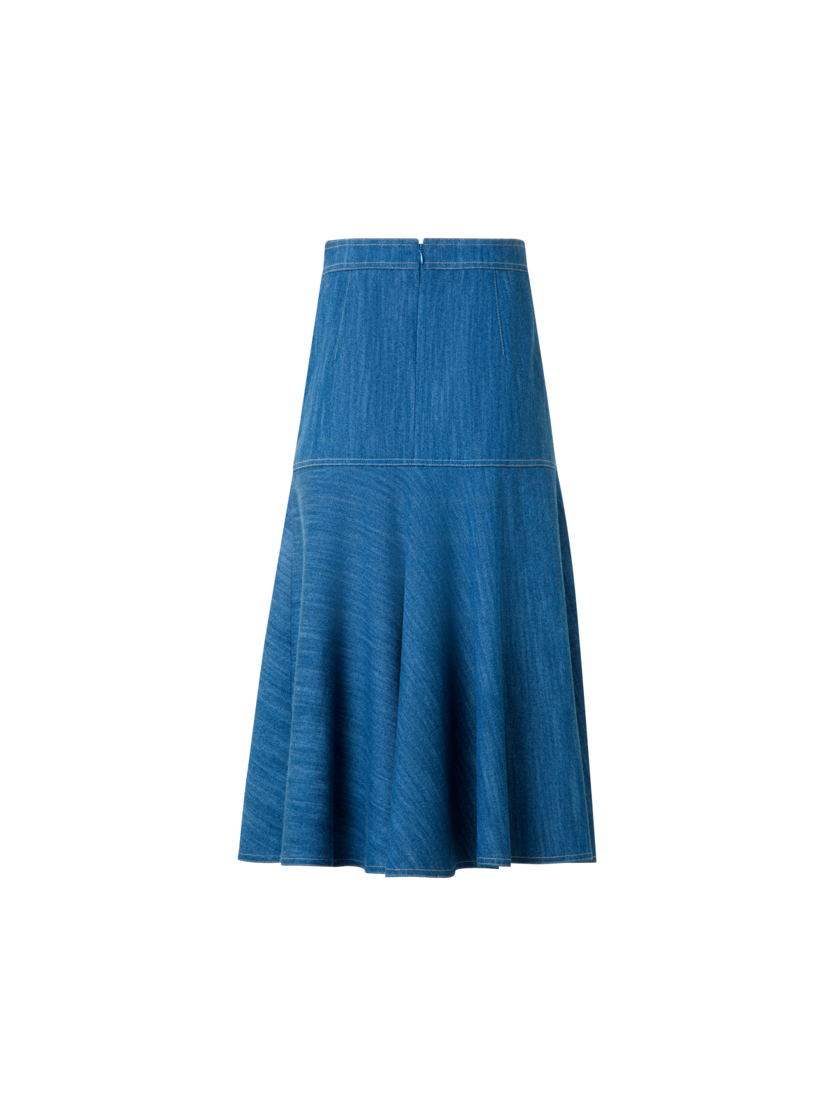 Designer Cotton Stretch Denim Skirt with Flounce Hem - blue