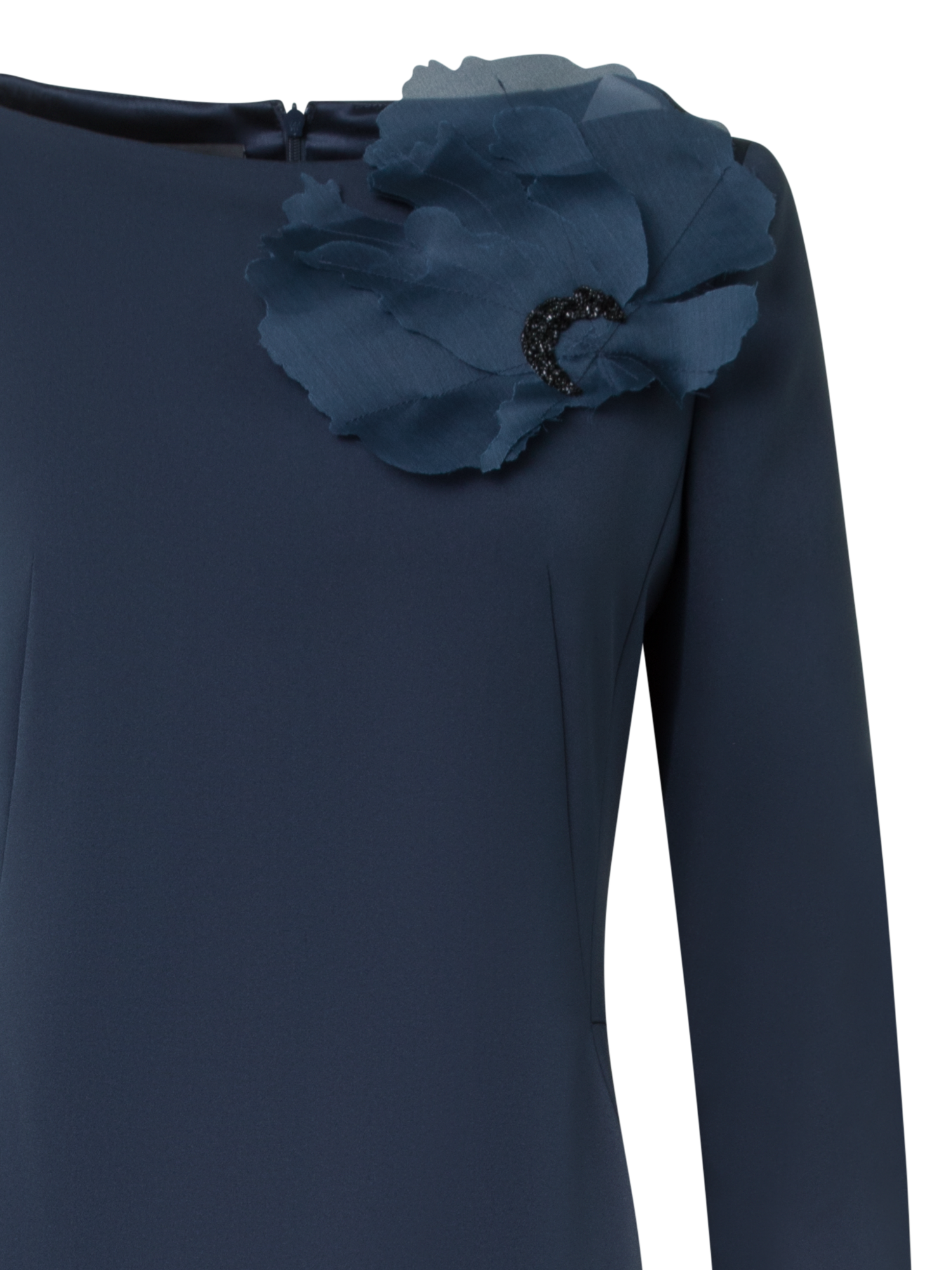 Designer Silk Gown with 3D Anemone - neutral - navy - blue