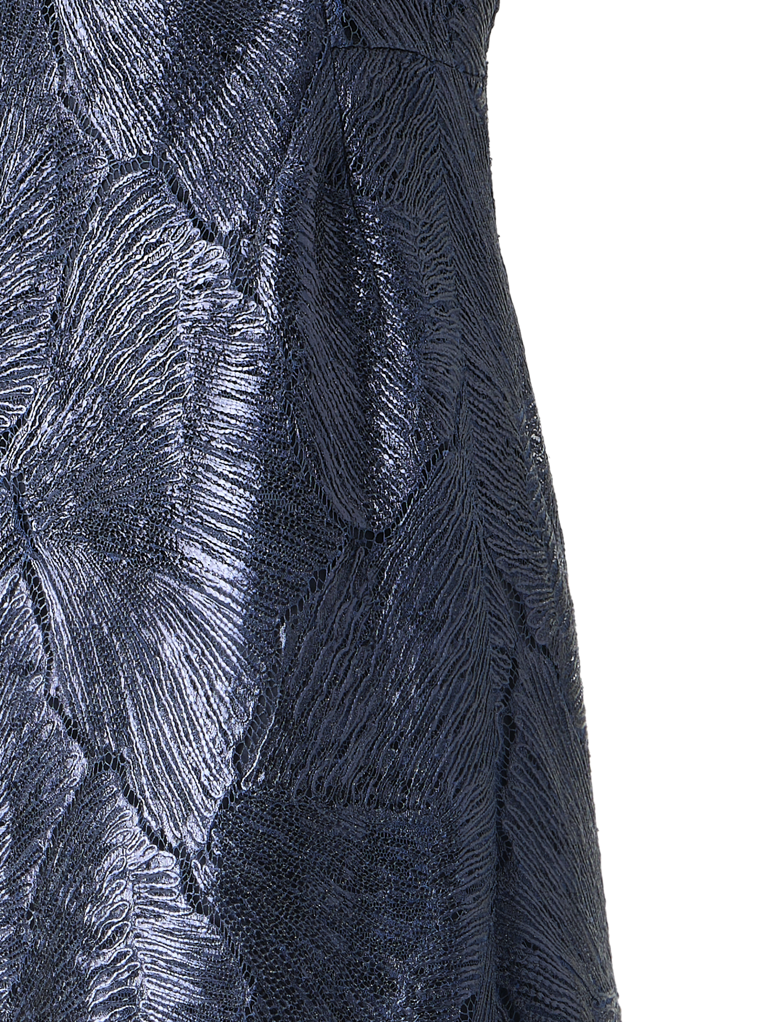 Designer Techno Lacquered Sea Fan Lace Evening Gown - navy - blue