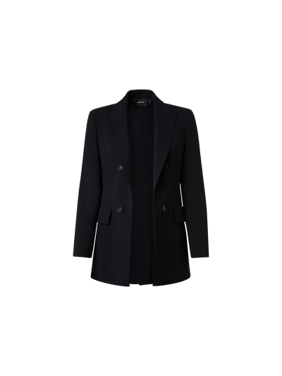 Designer Long Jacket in Wool Double-Face - black