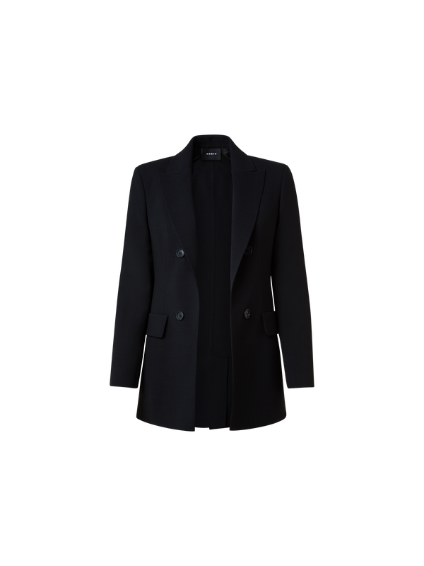Designer Long Jacket in Wool Double-Face - black