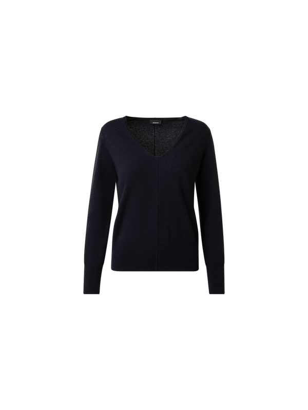 Designer 100% Cashmere V-Neck Knit Sweater - navy - blue