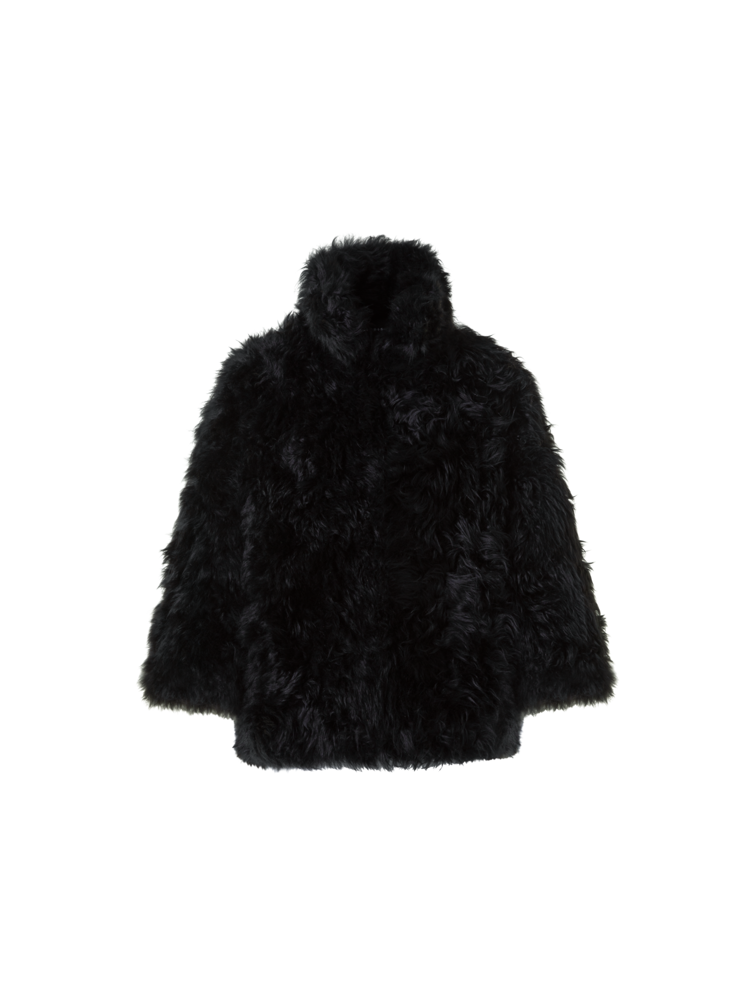 Designer Boxy Bracelet Sleeve Shearling Jacket - black - neutral