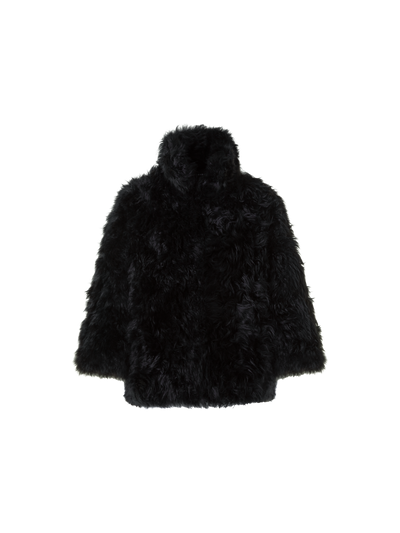 Designer Boxy Bracelet Sleeve Shearling Jacket - black - neutral