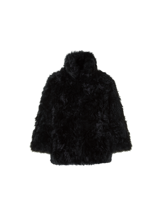 Designer Boxy Bracelet Sleeve Shearling Jacket - black - neutral