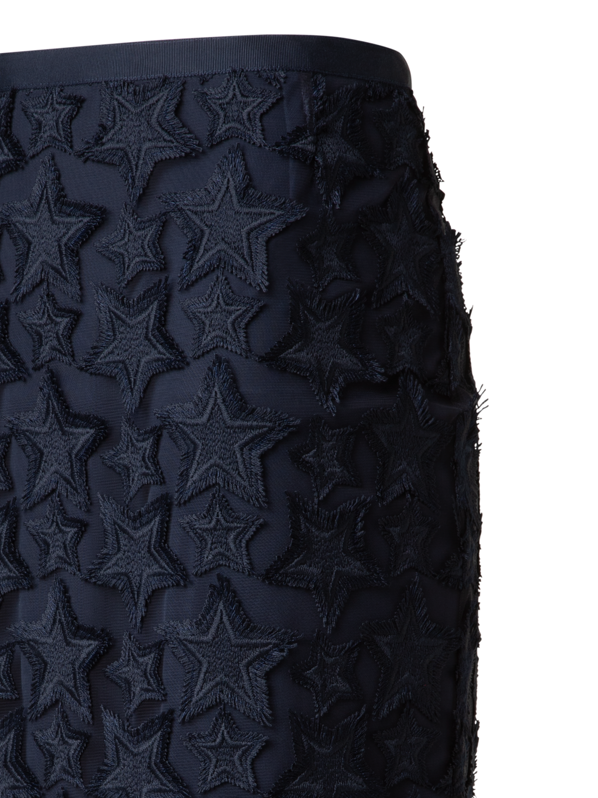 Designer Midi Skirt with 3D Star Embroidery - navy - blue