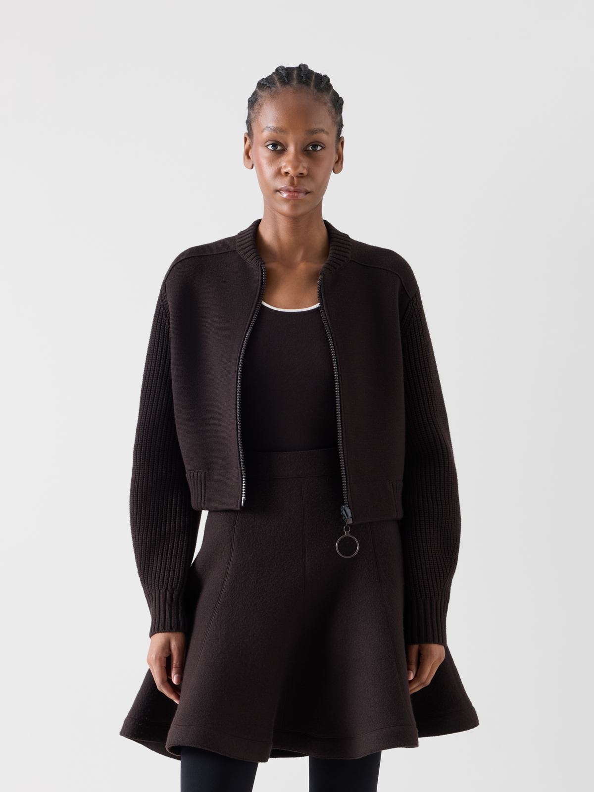 Designer Merino Wool Bomber Cardigan - brown #editorial