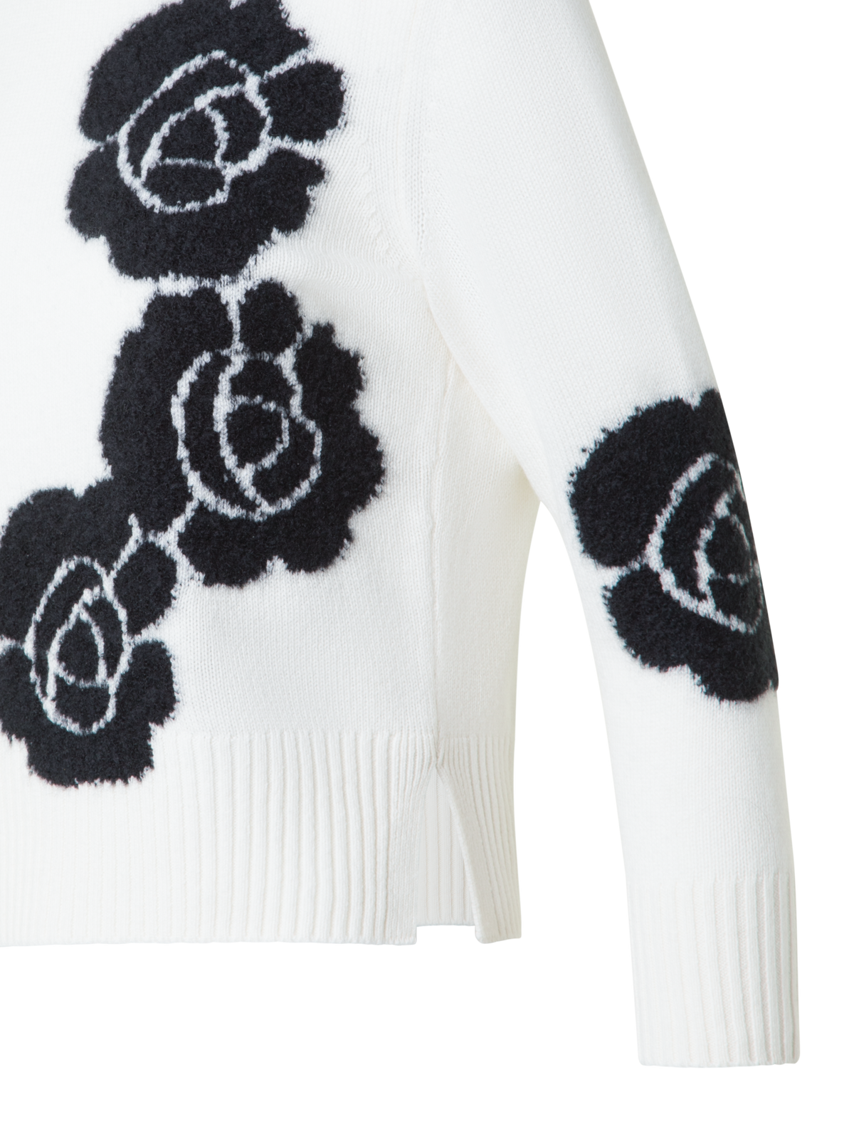 Designer Short Cashmere Sweater with Anemone Intarsia - neutral - multicolor - ecru - white