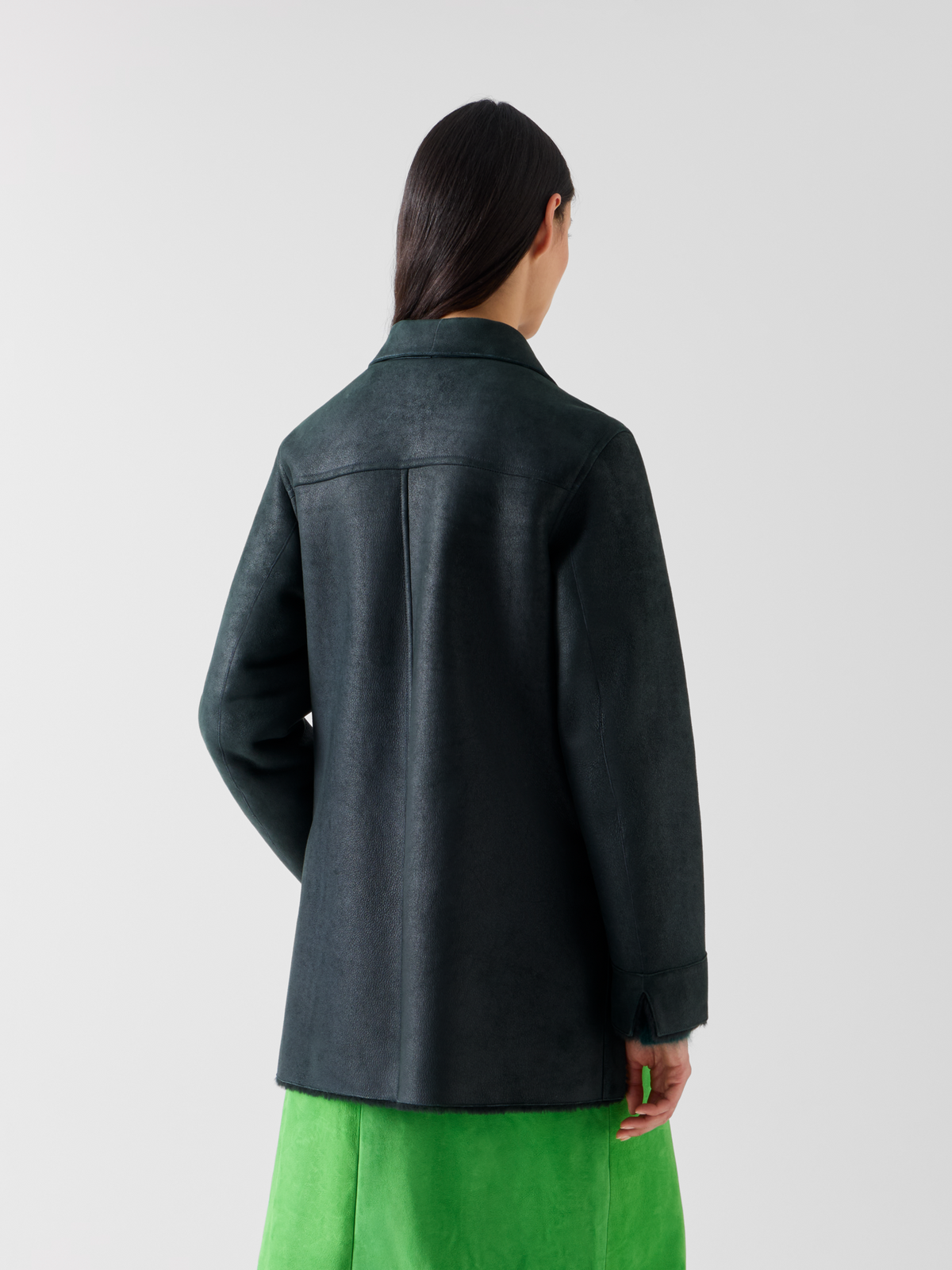 Designer Reversible Merinillo Lambskin Shirt Jacket - black - green 